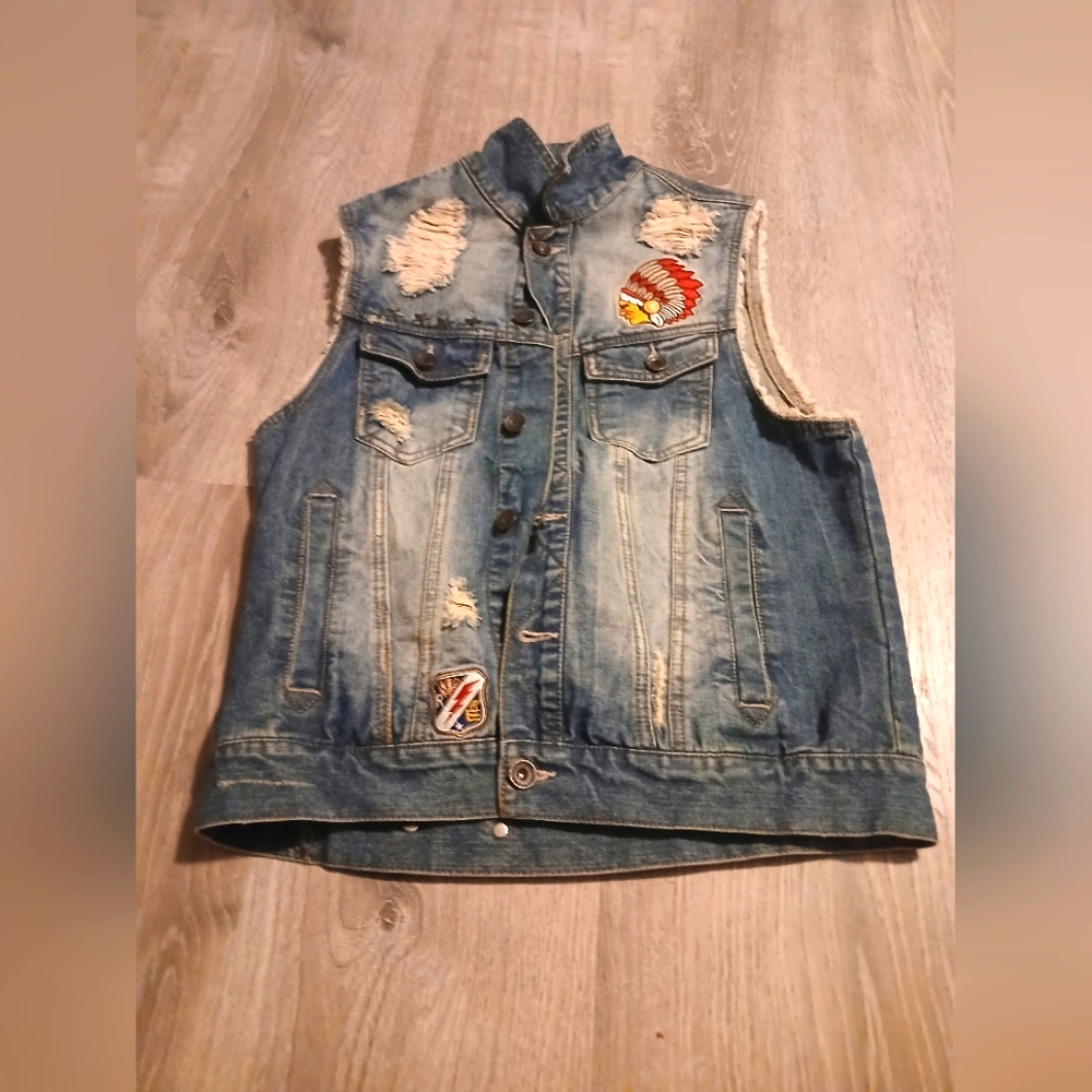 Legacy Edition Distressed Denim Vest with Patches